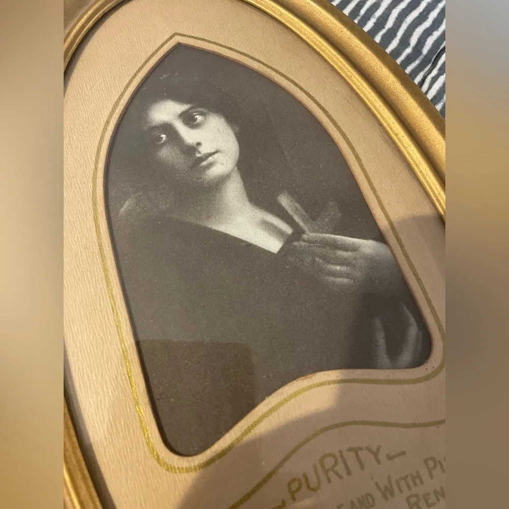 Rare Gold Oval Framed Vintage lithographic religious portrait “purity”